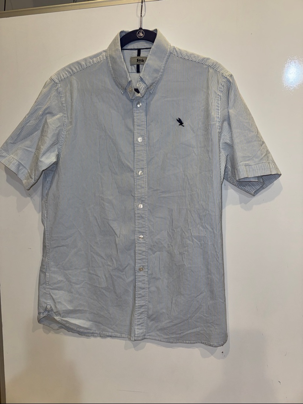 Slim Fit Light Blue Micro-Stripe Short Sleeve Button-Down Shirt X—Large